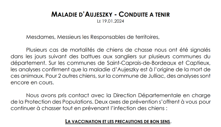 Maladie d’Aujeszky – Conduite à tenir (rectification)